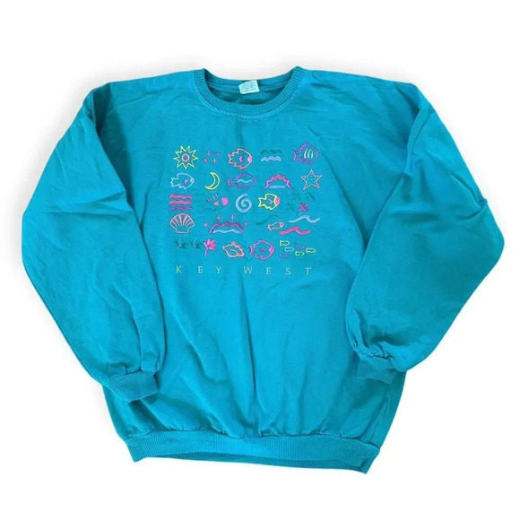 Colorful VTG Crazy Shirts Hawaii Key West Embroidered Sweatshirt Womens M blue - Picture 1 of 6